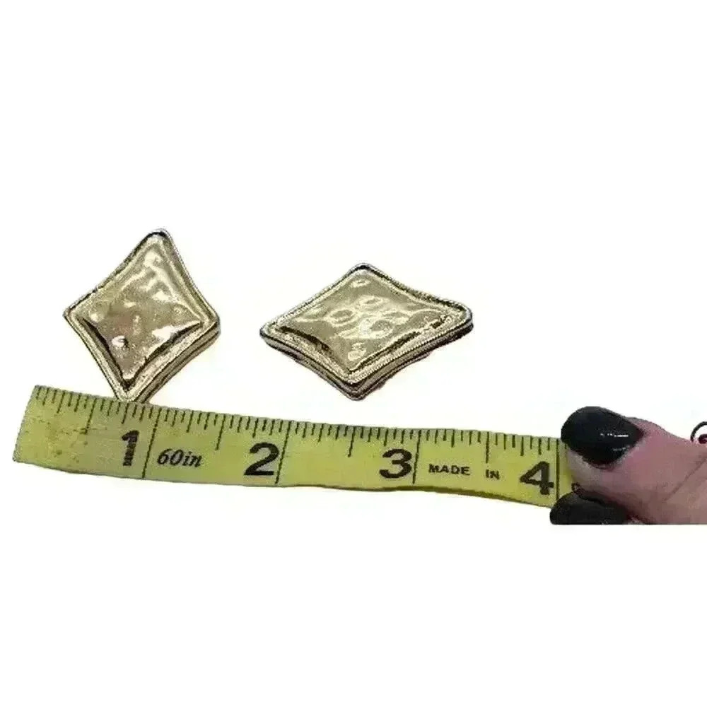 GIVENCHY Earrings Giant Statement Diamond Shaped Gold Wavy Clip Vintage Chunky - Picture 10 of 11